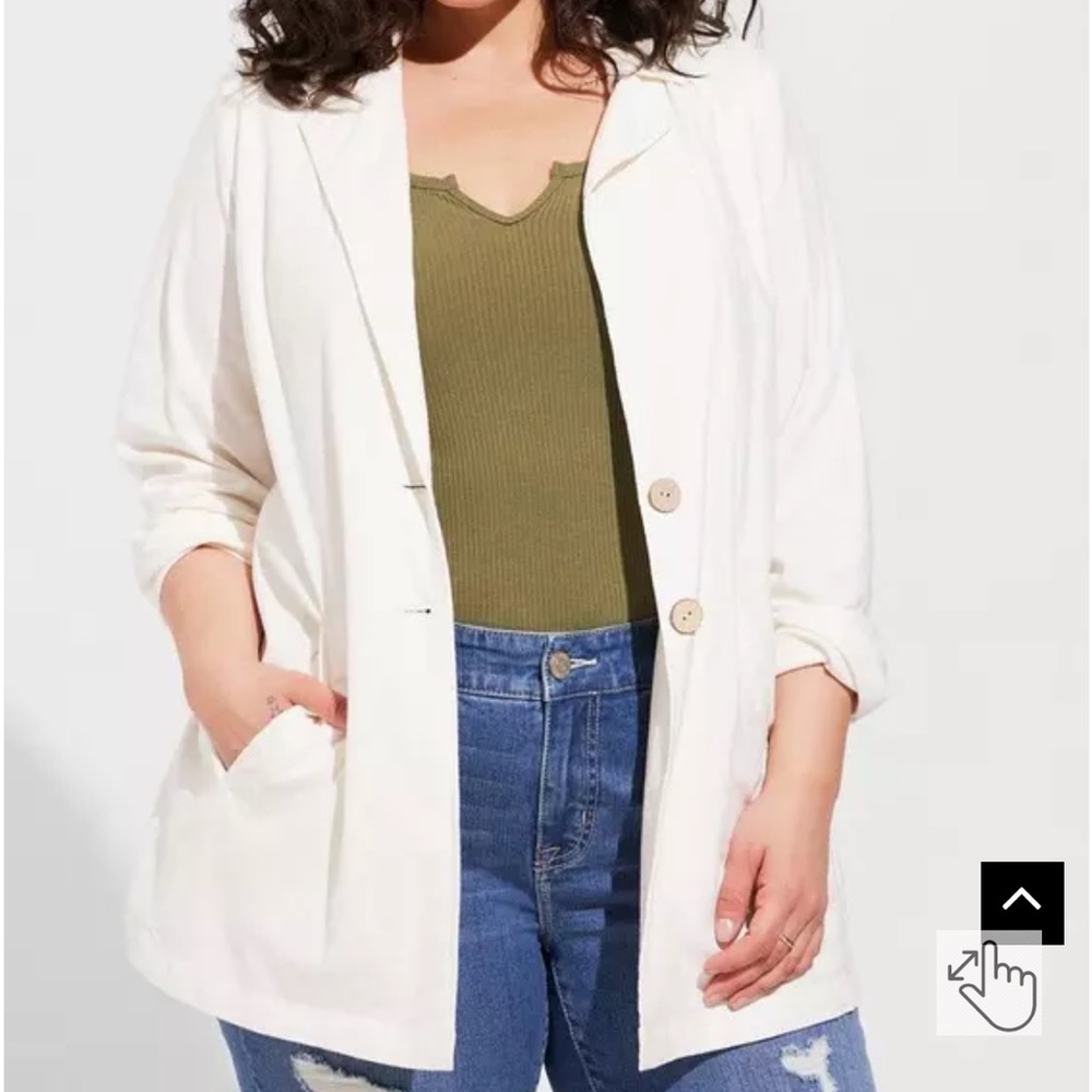 Torrid White Linen Blend Button Front Blazer Jacket Size 4 4X Plus